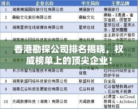香港勘探公司排名揭晓,权威榜单上的顶尖企业!